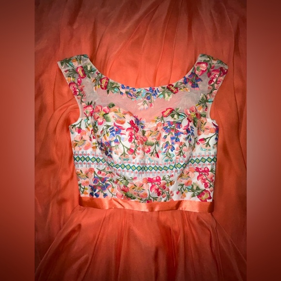 Sherri Hill Dress - Floral Embroidery + Coral Skirt - Picture 2 of 9